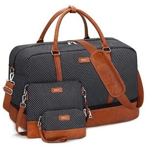 WEEKENDER‎ BAGS 3 pc Shoe Compartment Navy White Polka Dot IBFUN NWOT